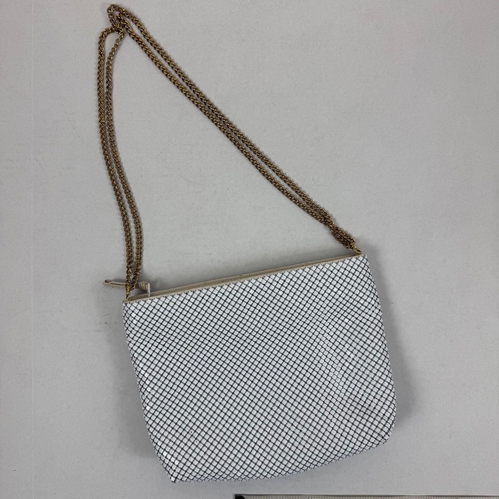 Vintage Whiting & Davis Co. White Metal Mesh Evening Bag Clutch Chain Strap